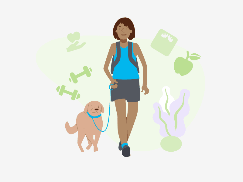 Mental Health graphic, woman with a dog.