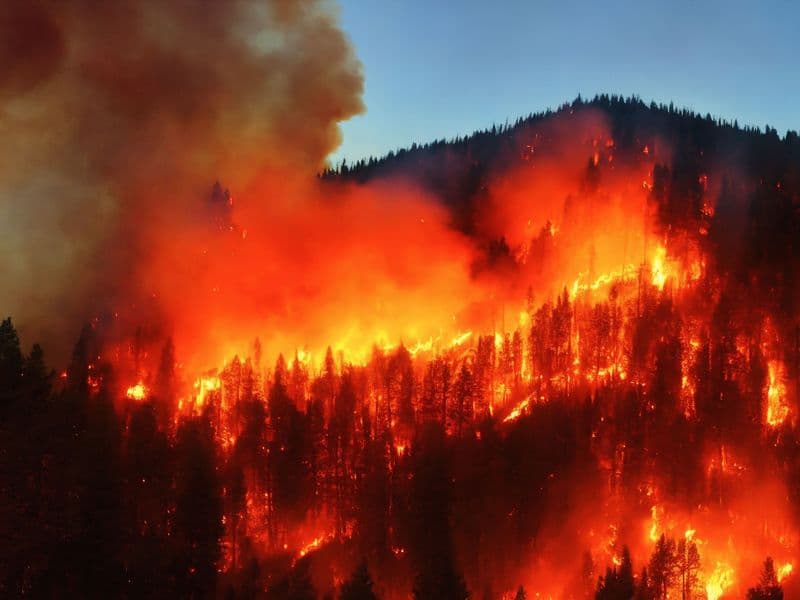 Forest fire on a mountain side. Forest fire on a mountain side.